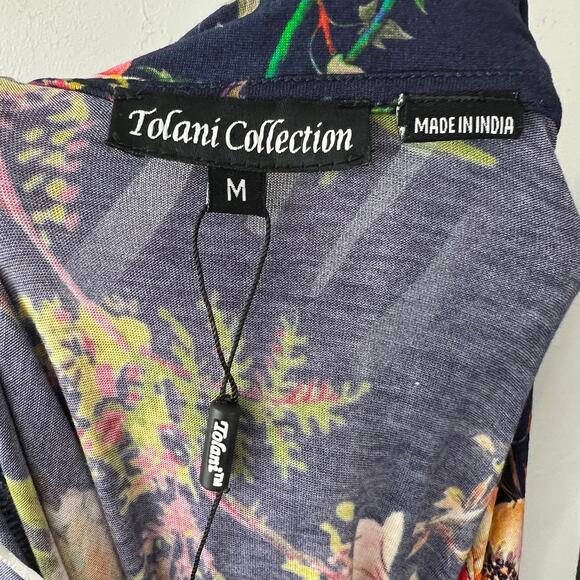 NWT Tolani Collection Blue Multi Floral Knit Collared Tiered Ruffle Maxi Dress M - Picture 7 of 9